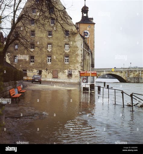 Danube River In Flood In Regensburg Bavaria Germany Stock Photo Alamy