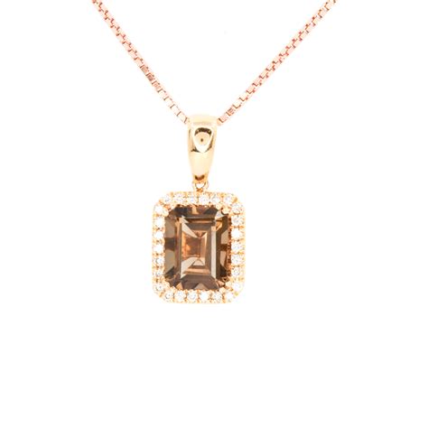 18ct Rose Gold Smokey Quartz And Diamond Pendant Allgem Jewellers