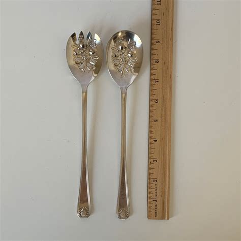 Sheffield England Silver Plated Embossed Serving Spoon Fork Etsy