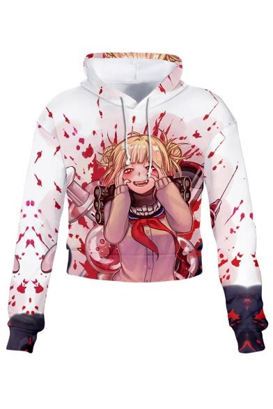 himiko toga ahegao comic girl printed long sleeve pullover crop hoodie