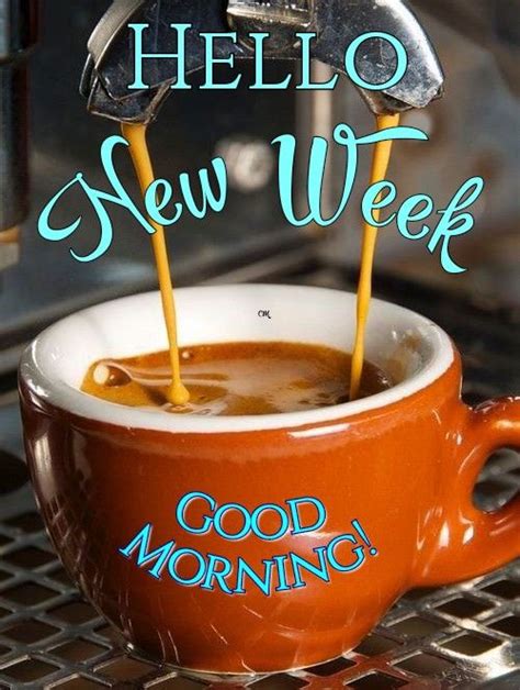 Coffee Being Poured Into A Cup With The Words Hello New Week Good Morning