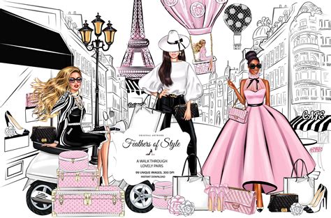 Paris Girls Clipart Spring Fashion Clipart Fashion Girl Clipart