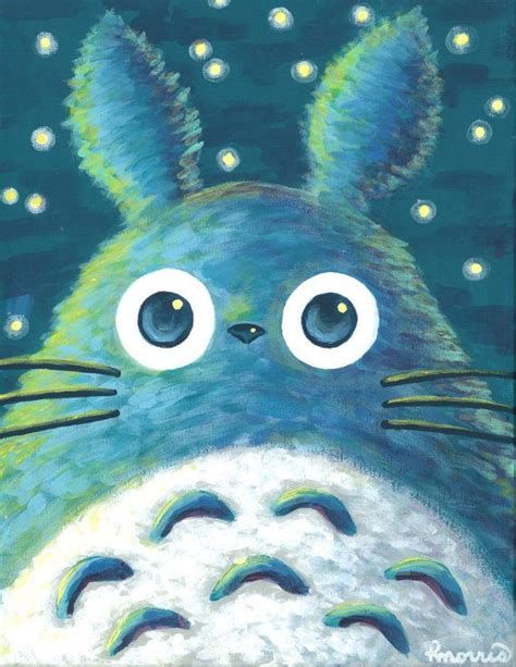 Totoro At Night Large Print 11x14 Acrylic Painting Ts Geekery
