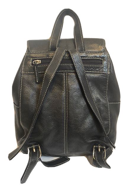 Tignanello Womens Vintage Small Black Leather Backpack Purse Adjustable