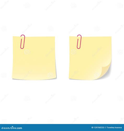 Realistic Vector Sticky Notes With Paperclip Stock Vector