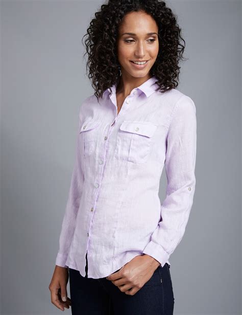Womens Lilac Relaxed Fit Linen Shirt Hawes And Curtis