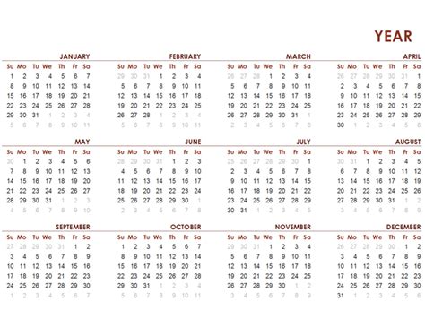 Full Year Calendar