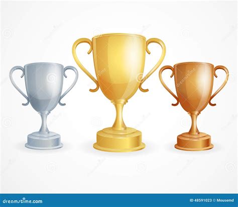 Trophies Gold Silver Bronze Cups Cartoon Vector