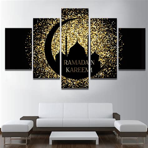 Islamic Ramadan Kareem Wall Art 5 Pieces Canvas Print Paintings Framed