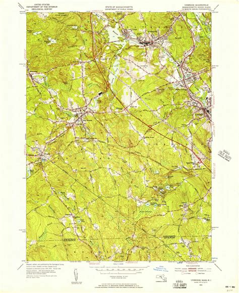 Uxbridge Massachusetts 1953 1957 Usgs Old Topo Map Reprint 7x7 Ma