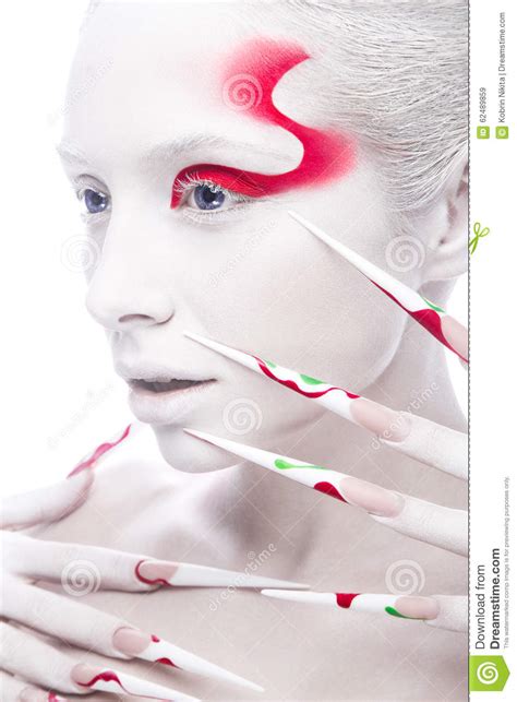Art Fashion Girl With Long Color Nails White Skin Stock Image Image
