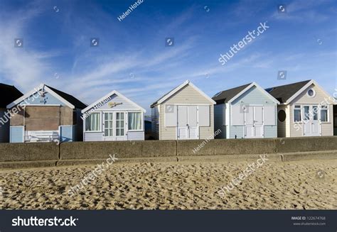 Row Brightly Coloured Beach Huts Hengistbury Stock Photo 122674768