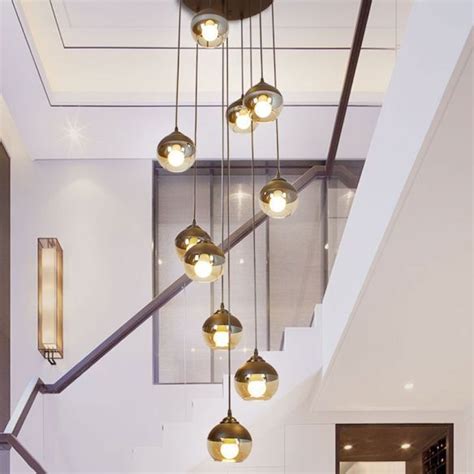 10 Light Hanging Lighting Simple Stair Multi Lamp Pendant With Globe