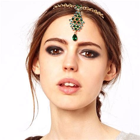 Water Drop Green Crystal Rhinestone Bridal Head Chain With Hair Pin Forehead Indian Headpiece