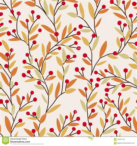 Seamless Vector Autumn Pattern With Red And Orange Berries