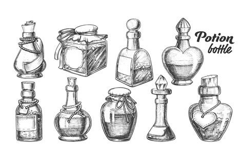 Collection Of Different Potion Bottles Set Vector Bottle Drawing