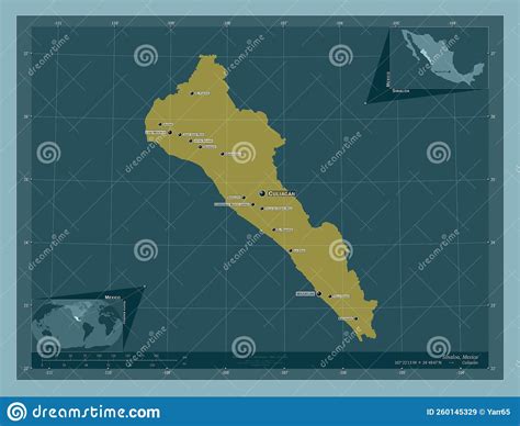 Sinaloa Mexico Solid Labelled Points Of Cities Stock Illustration