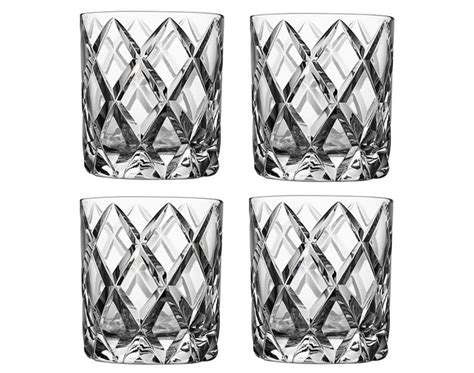 Diamond Cross Cut Crystal Double Old Fashioned Glass Set Of 4