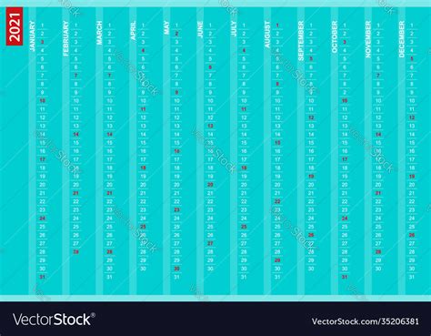 2021 Vertical Calendar With Selected Sundays Vector Image