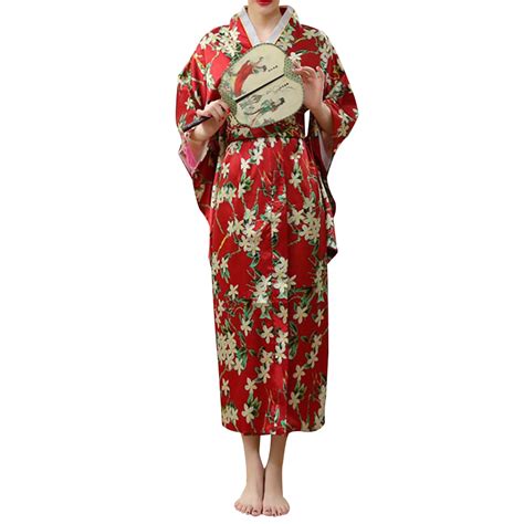 women s elegant japanese kimono floral print satin traditional long kimono robe yukata dress
