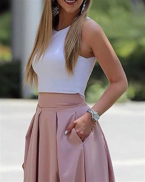 Sleeveless Cropped Top Pleated Skirt Sets Pleated Maxi Skirt