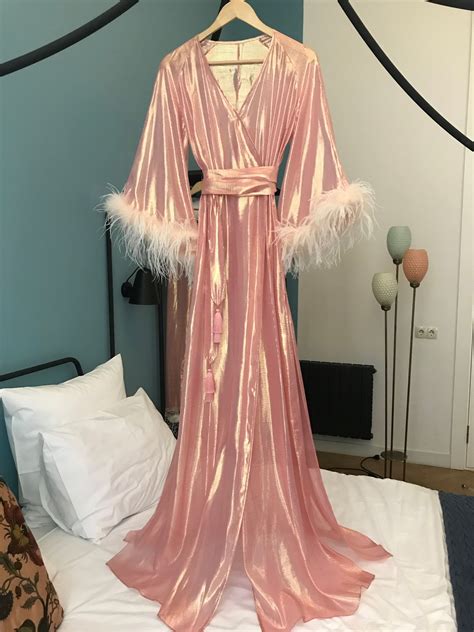 Pink Silk Robe Elza F 56 Шёлковые свадебные платья Розовый шелк Ночная рубашка