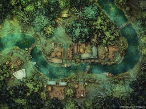 Oc Village In The Swamp 91x52 Dnd Fantasy Town Fantasy Map Dnd