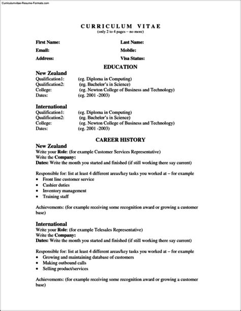 Resume Templates Nz Free Samples Examples And Format Resume