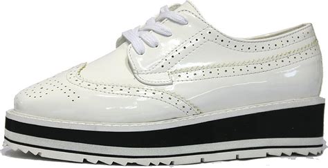 Womens White Patent Leather Oxford Platform Casual Shoes