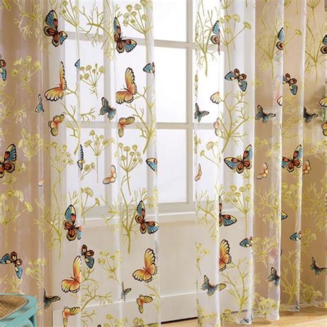 Tropical Floral Print Sheer Curtains Printed Butterfly For Living Room Bedroom Kitchen Curtain