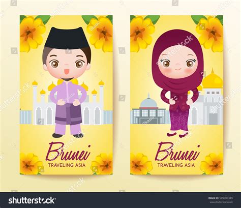 Boy Girl National Costume Brunei Vector Vector De Stock Libre De
