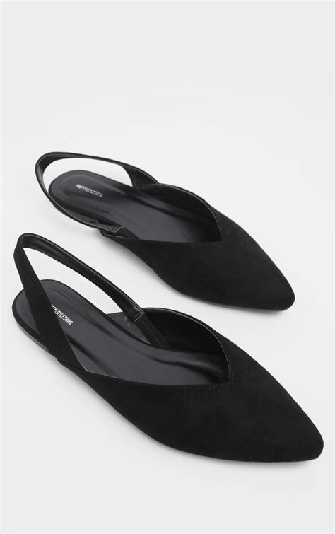 Black Point Toe Slingback Flat Shoes Prettylittlething Usa