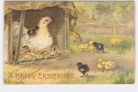 Antique Postcard Easter Chickens Chicks Embossed Happy Eastertide