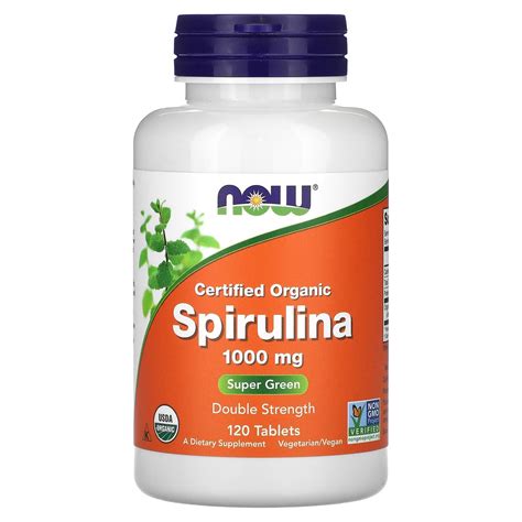 NOW Foods Certified Organic Spirulina Double Strength 1 000 Mg 120