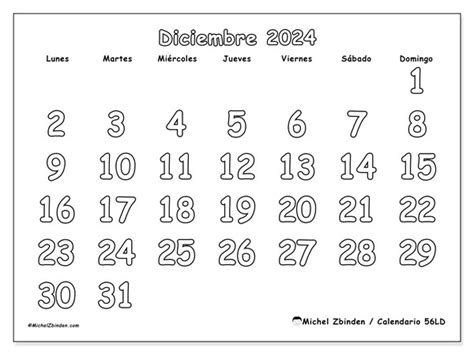 Calendario Diciembre 2024 Colorear LD Michel Zbinden UY