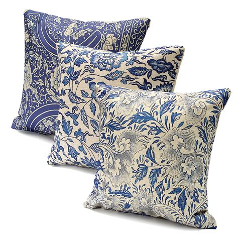 18x18inch Vintage Oriental Blue Floral Linen Decorative Throw Pillow