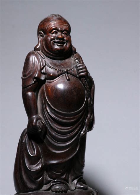 51bidlive Zitan Wood Carved Maitreya Buddha Standing Figure