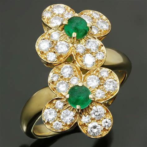 Van Cleef And Arpels Trefle Diamond Emerald 18k Yellow Gold Do