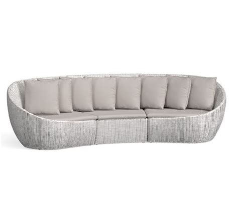 Torrey All Weather Wicker Curved Sectional Set White Wash Pottery