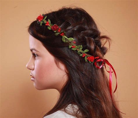 Red blush flower crown flower girl crown bridal flower crown | Etsy | Flower wreath hair, Flower ...