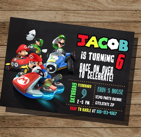 Mario Kart Chalkboard Birthday Invite Printable And Digital File Con
