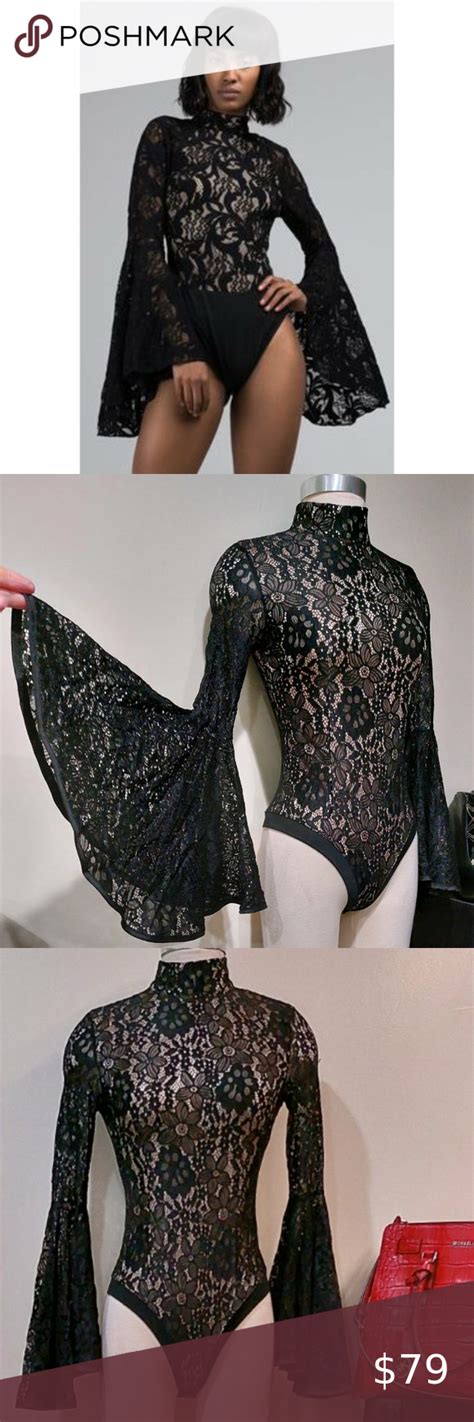 Spectacularakira Label Bell Sleeve Lace Bodysuit In Lace