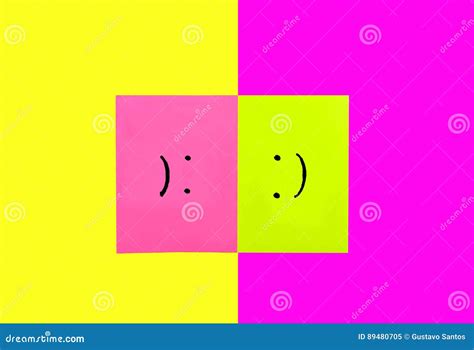 Happy And Sad Face Together Isolated On Colors Background Stock Image