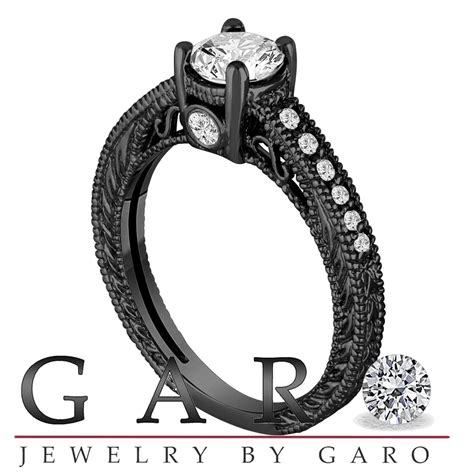 Diamond Engagement Ring 120 Carat 14k Black Gold Vintage Antique Style