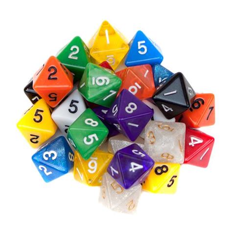 Pack Of 25 Random D8 Polyhedral Dice In Multiple Colors Dice Game Depot