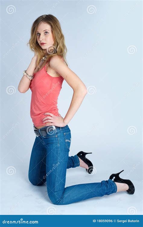 Beautiful Woman Standing On Knees Royalty Free Stock Image Image