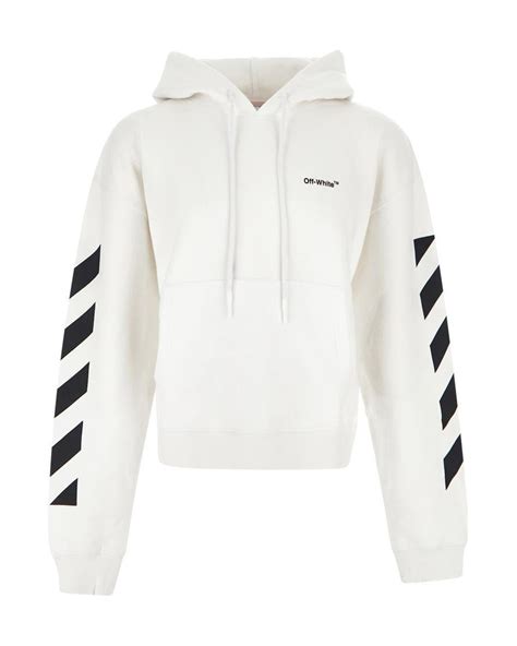 Off White Co Virgil Abloh Cotton Diagonal Helvetica Hoodie In White