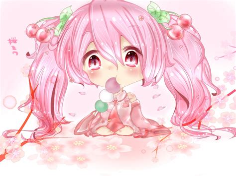 Blush Cherry Cherry Blossoms Chibi Flowers Food Fruit Hatsune Miku Pink