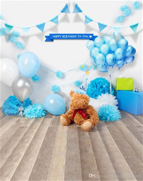2018 Newborn Baby Birthday Photo Backdrop Blue Balloons