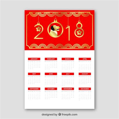 Free Vector Red And Golden Chinese New Year Calendar
